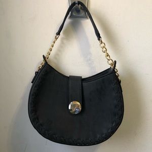 Black faux leather handbag